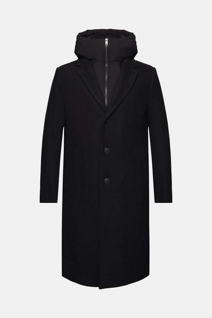 Kabát z vlněné směsi, s odnímatelnou kapucí, BLACK, detail image number 6