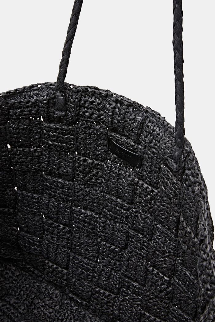 Kabelka tote bag, ze tkané slámy, BLACK, detail image number 3