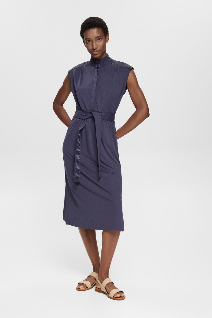 Žerzejové šaty ve vzhledu košilové halenky, LENZING™ ECOVERO™, DARK BLUE, detail image number 1