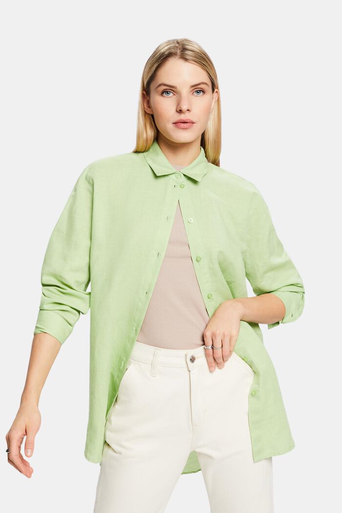 Košile ze lnu s bavlnou, LIGHT GREEN, detail image number 0