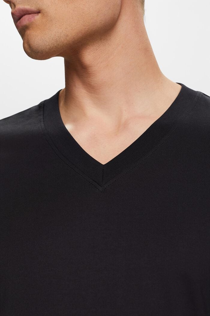 Žerzejové tričko se špičatým výstřihem, 100% bavlna, BLACK, detail image number 2