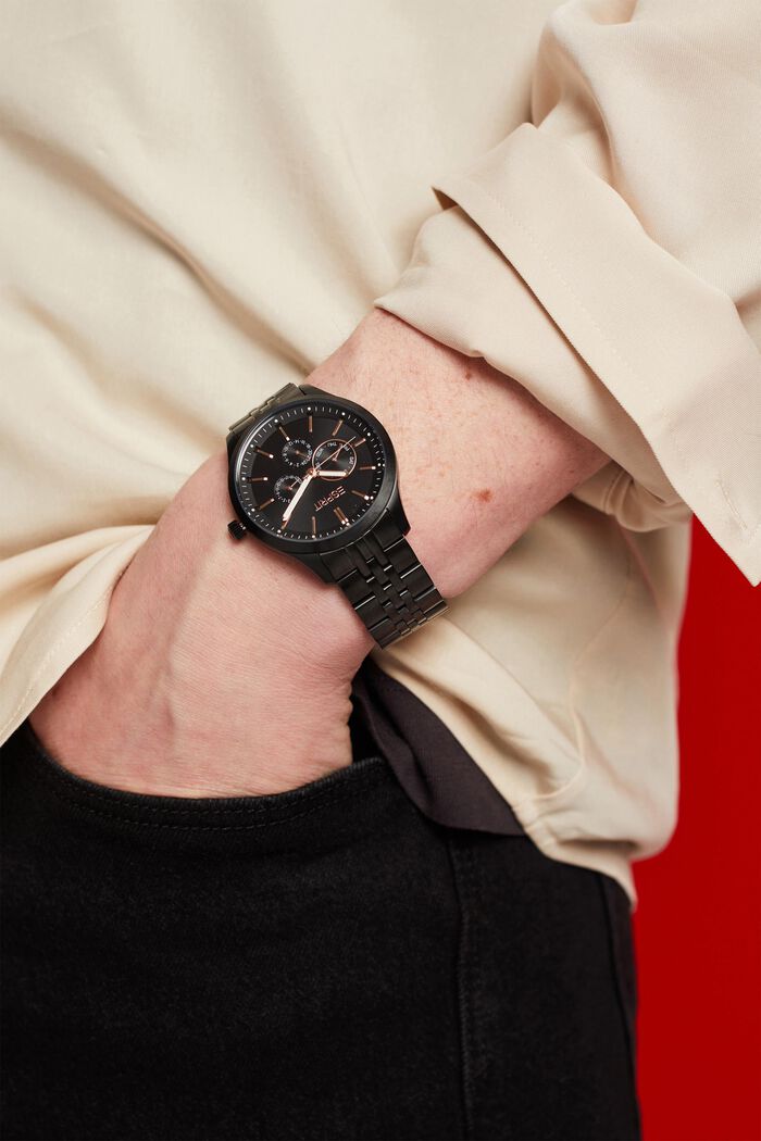 Nerezové hodinky s článkovým náramkem, BLACK, detail image number 2