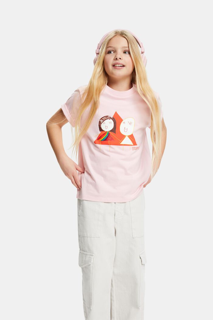Tričko z bavlněného žerzeje, s grafickým designem, PASTEL PINK, detail image number 1