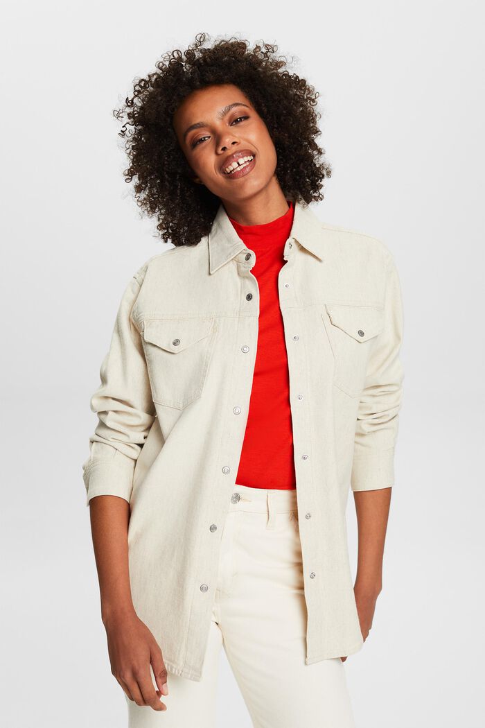 Košilová bunda s dlouhým rukávem, OFF WHITE, detail image number 0
