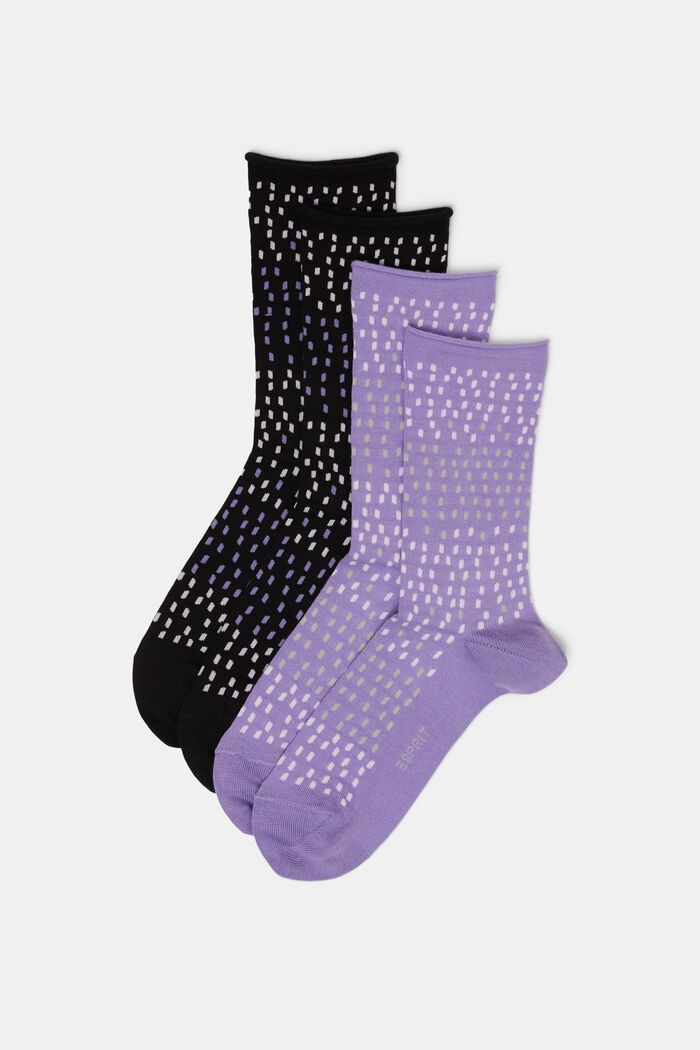 2 páry ponožek s puntíkovaným vzorem, bio bavlna, LILAC/BLACK, detail image number 0