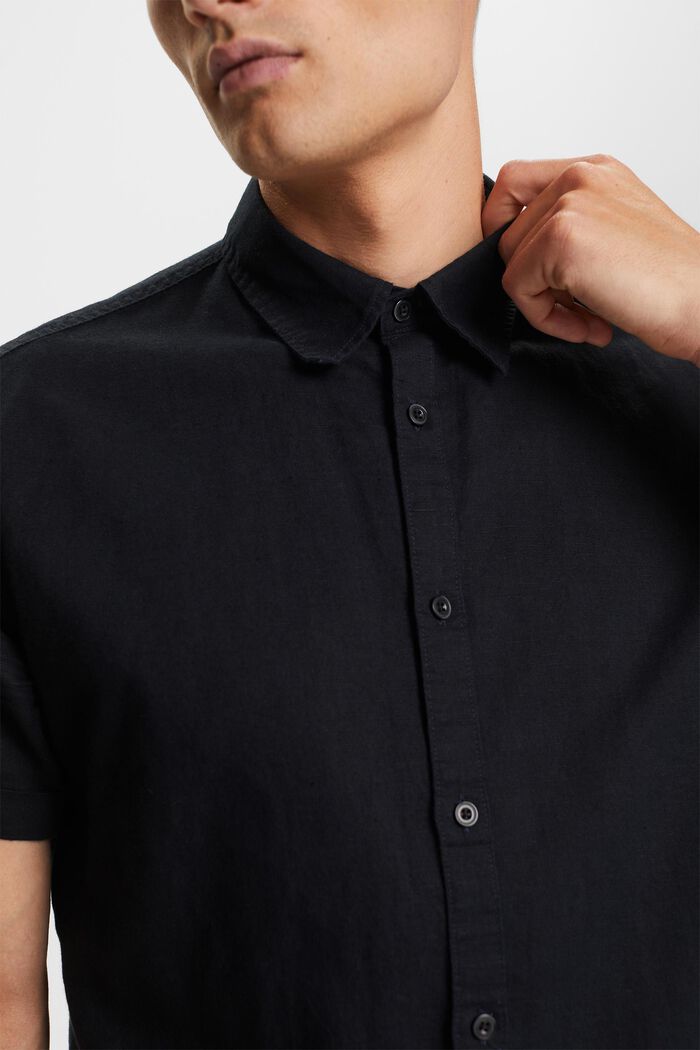 Košile, krátký rukáv, směs s bavlnou a lnem, BLACK, detail image number 2