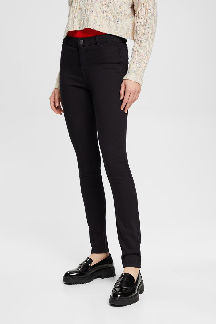 Strečové kalhoty Slim Fit, středně vysoký pas, BLACK, detail image number 0