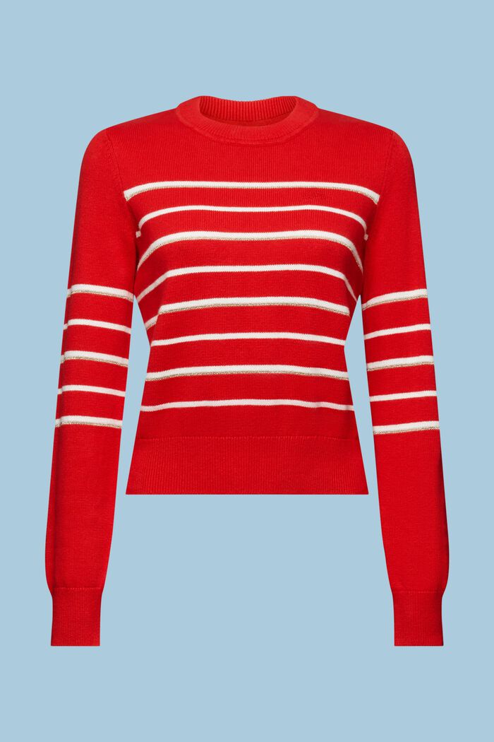 Pruhovaný pletený pulovr s kašmírem, RED, detail image number 4