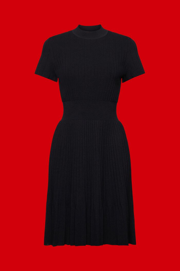 Plisované midi šaty, krátký rukáv a nízký rolák, BLACK, detail image number 6