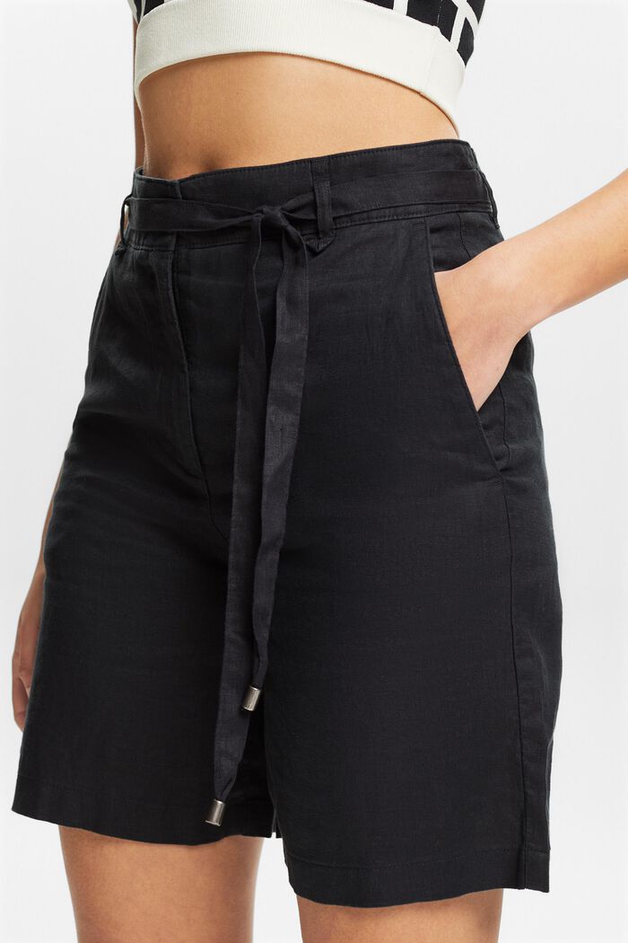 Lněné šortky se širokými nohavicemi, BLACK, detail image number 4