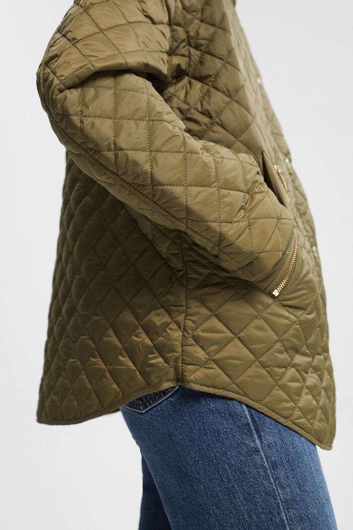 Prošívaná bunda s přehnutým límcem, KHAKI GREEN, detail image number 0