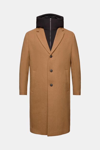 Kabát z vlněné směsi, s odnímatelnou kapucí