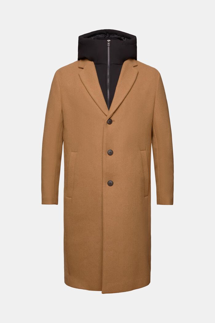 Kabát z vlněné směsi, s odnímatelnou kapucí, CAMEL, detail image number 5