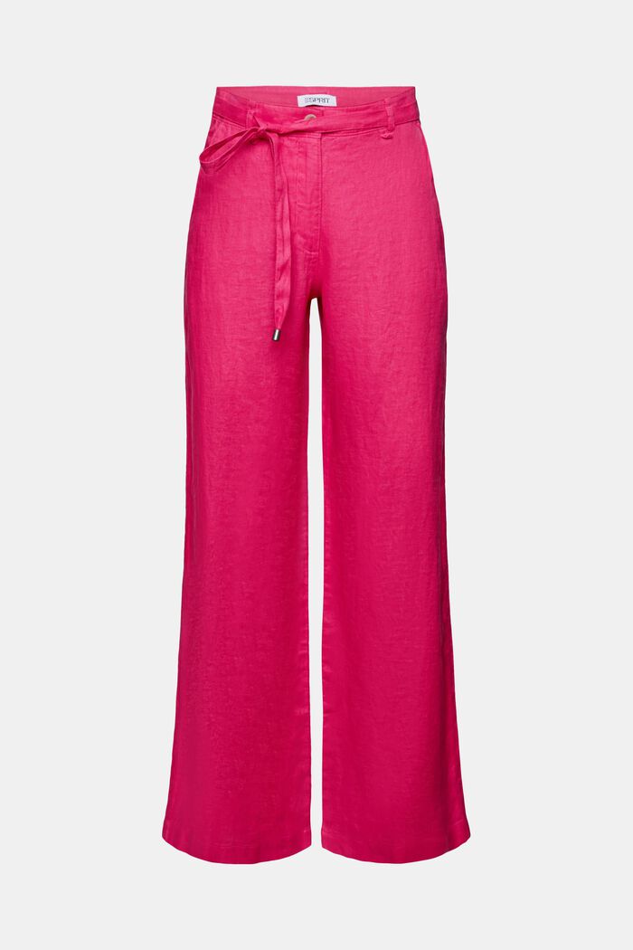 Lněné kalhoty se širokými nohavicemi a opaskem, PINK FUCHSIA, detail image number 7