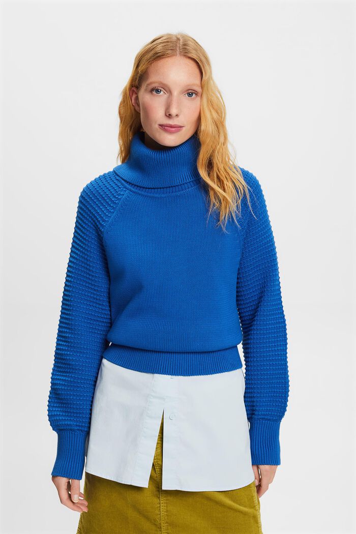Bavlněný pulovr s nízkým rolákovým límcem, BRIGHT BLUE, detail image number 1