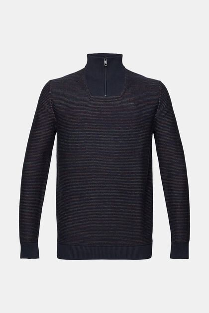 Pletený pulovr s polovičním zipem a proužky
