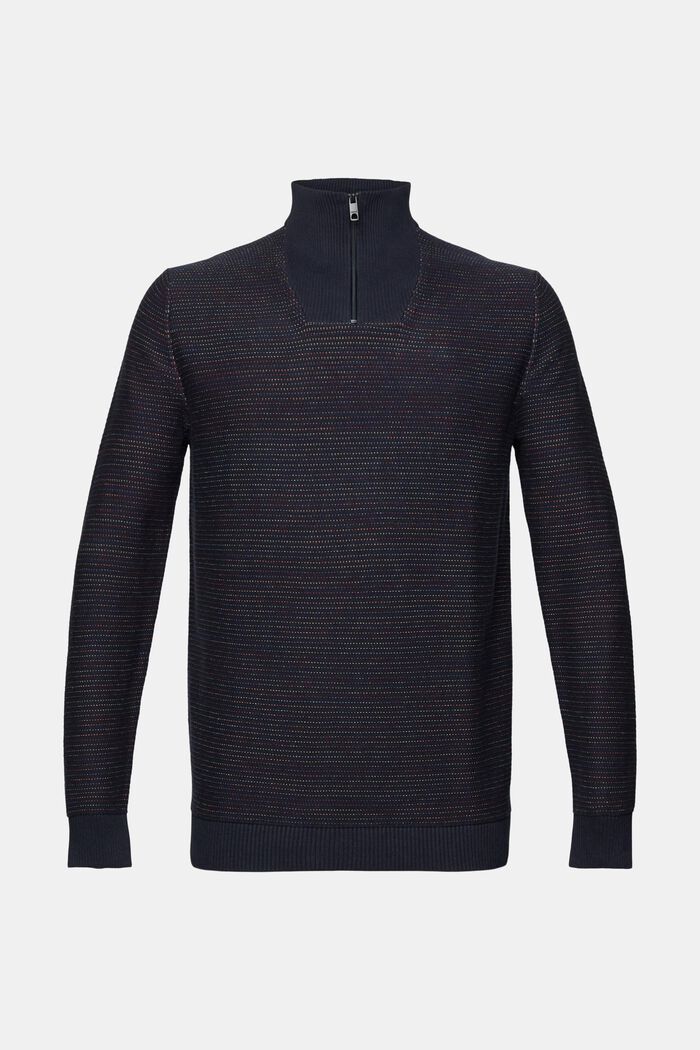 Pletený pulovr s polovičním zipem a proužky, NAVY, detail image number 6