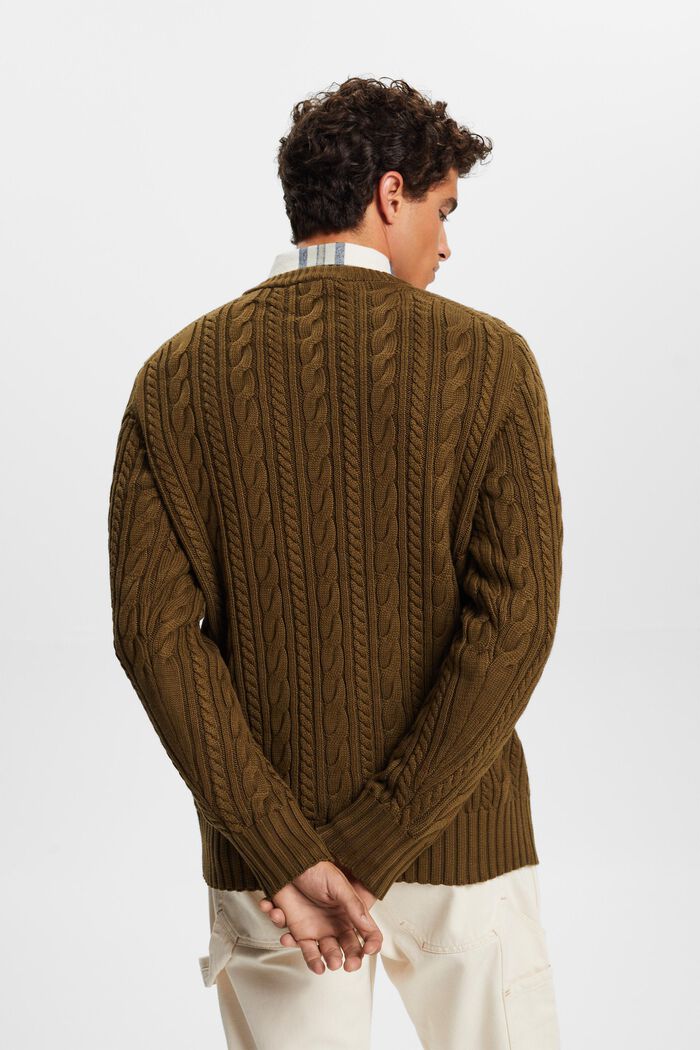 Bavlněný pulovr z copánkové pleteniny, DARK KHAKI, detail image number 4
