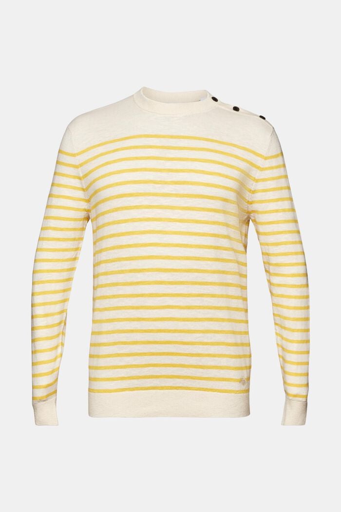 Pruhovaný pulovr ze směsi bavlny a lnu, SUNFLOWER YELLOW, detail image number 6