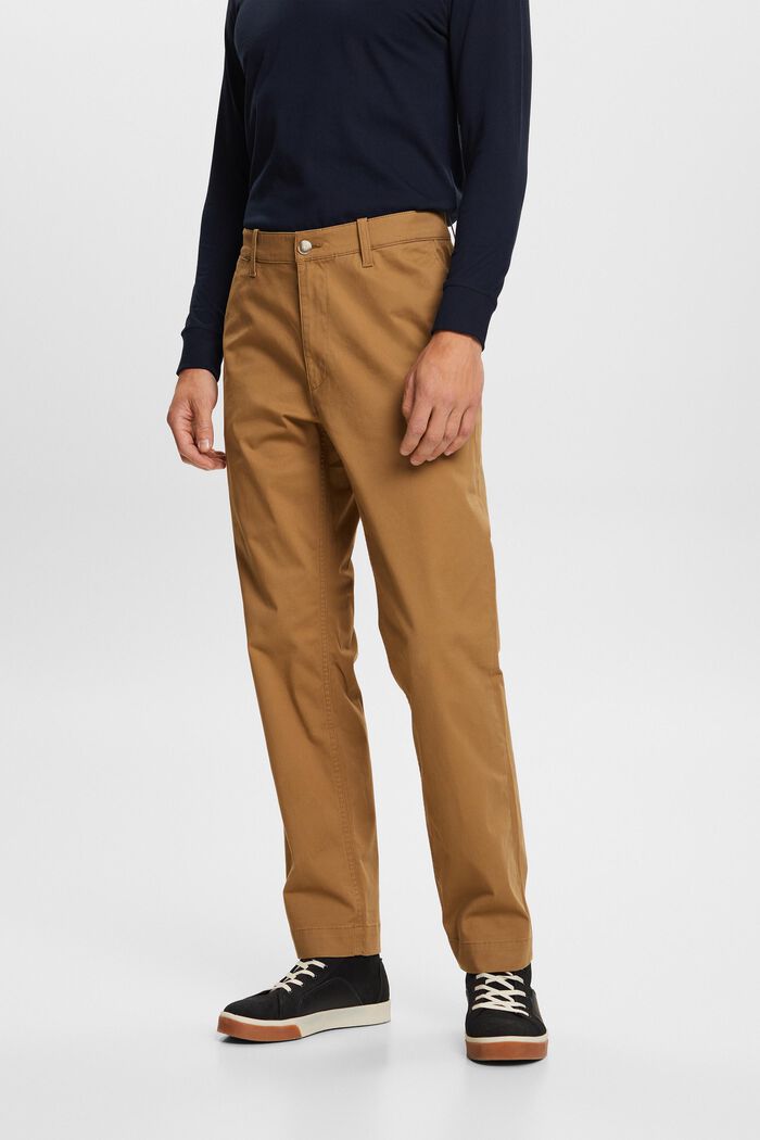 Kalhoty chino, bavlněný kepr, rovný střih, CAMEL, detail image number 0