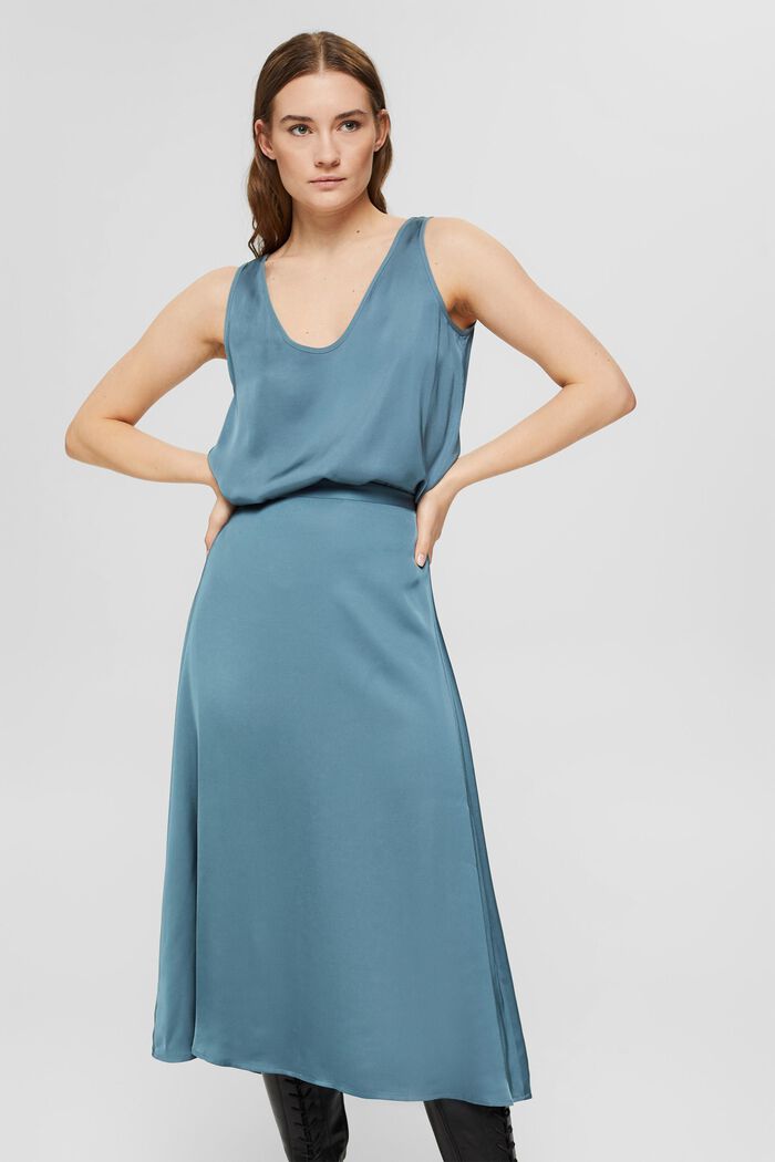 Midi sukně se vzhledem saténu, LENZING™ ECOVERO™, PETROL BLUE, detail image number 2