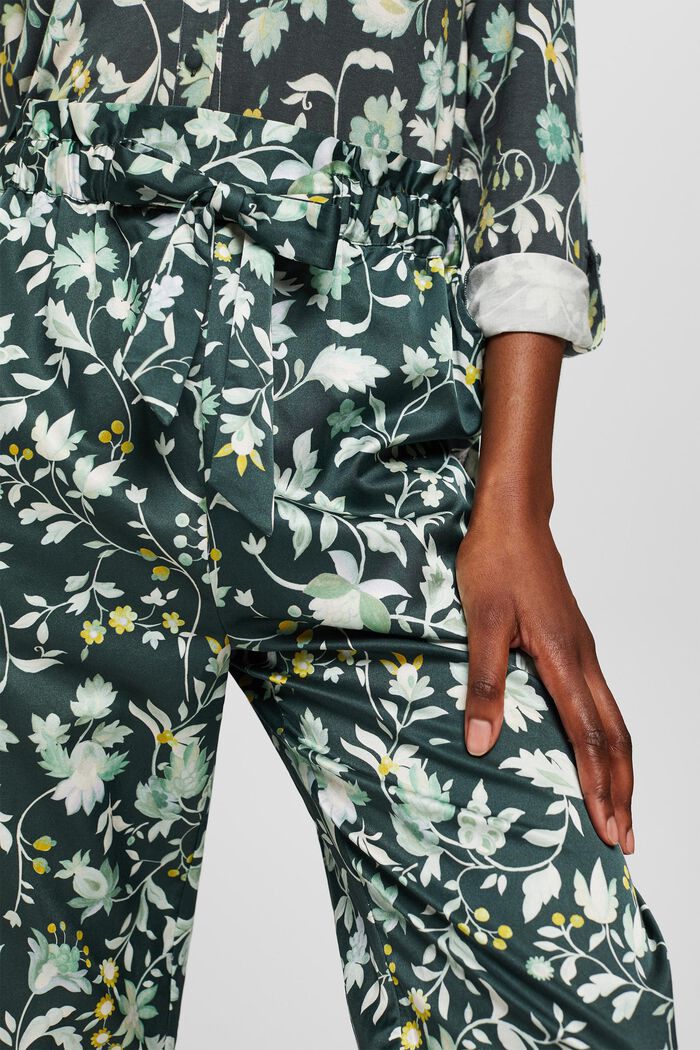 S hedvábím: pyžamové kalhoty s pasem ve stylu paperbag, DARK TEAL GREEN, detail image number 2