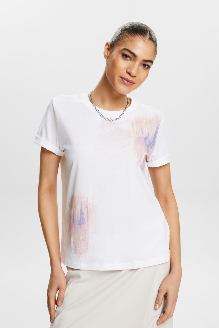 Bavlněné tričko s grafickým potiskem, WHITE, detail image number 0