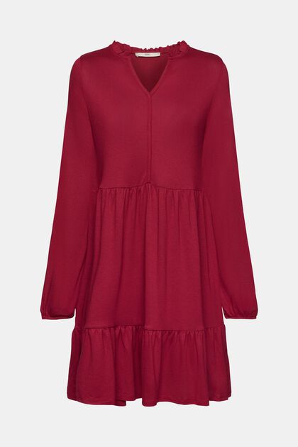 Mini šaty, stupňovité volány, LENZING™ ECOVERO™, CHERRY RED, overview
