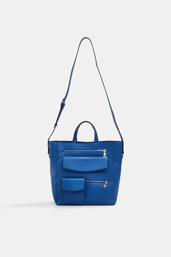 Velká kabelka přes rameno, vzhled kůže, BLUE, overview