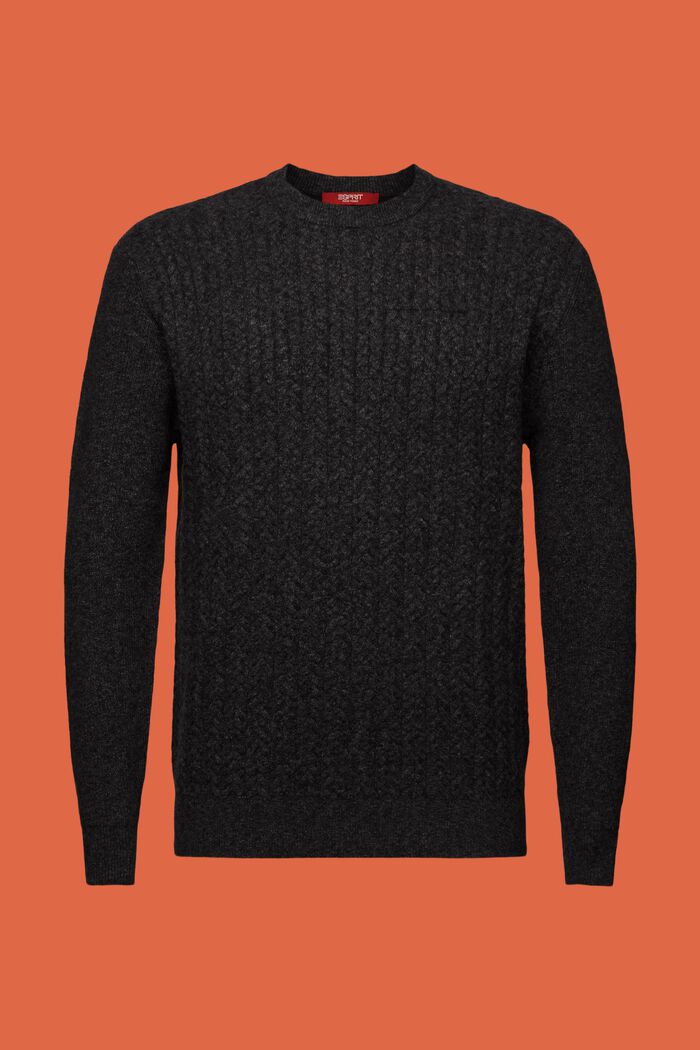 Melírovaný copánkový pulovr s kulatým výstřihem, BLACK, detail image number 7