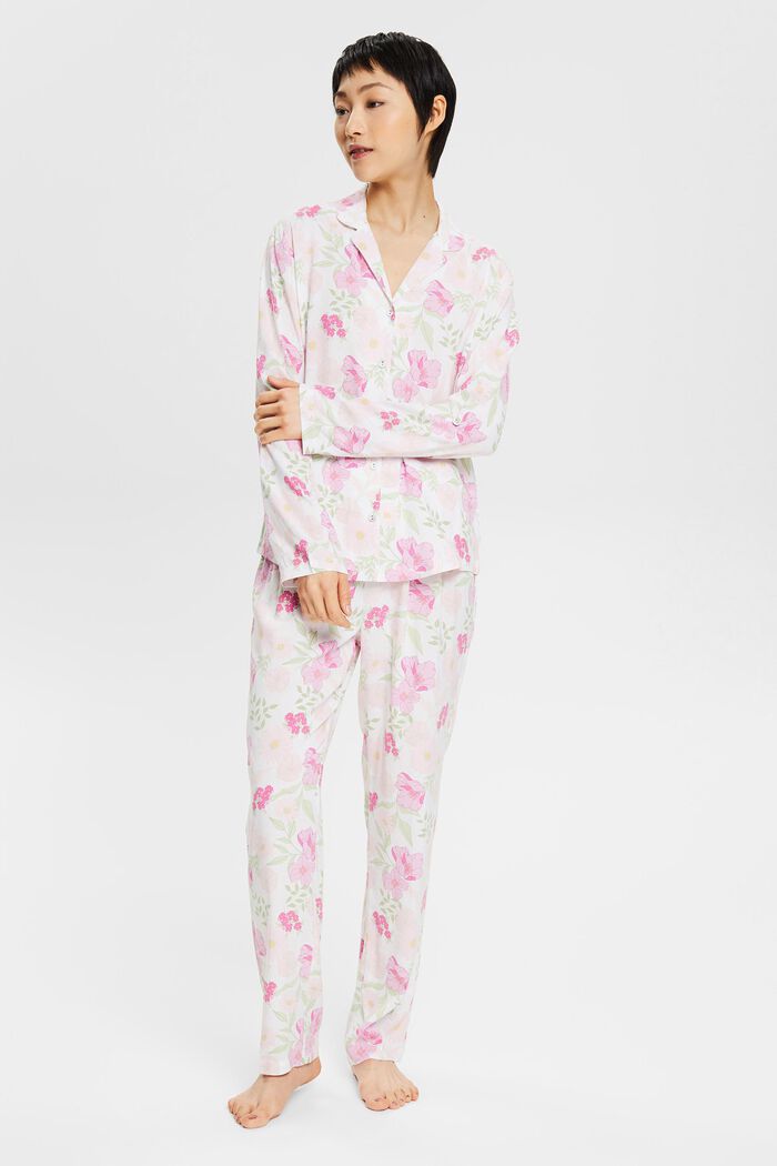 Pyžamo s květovaným vzorem, LENZING™ ECOVERO™, WHITE, detail image number 1