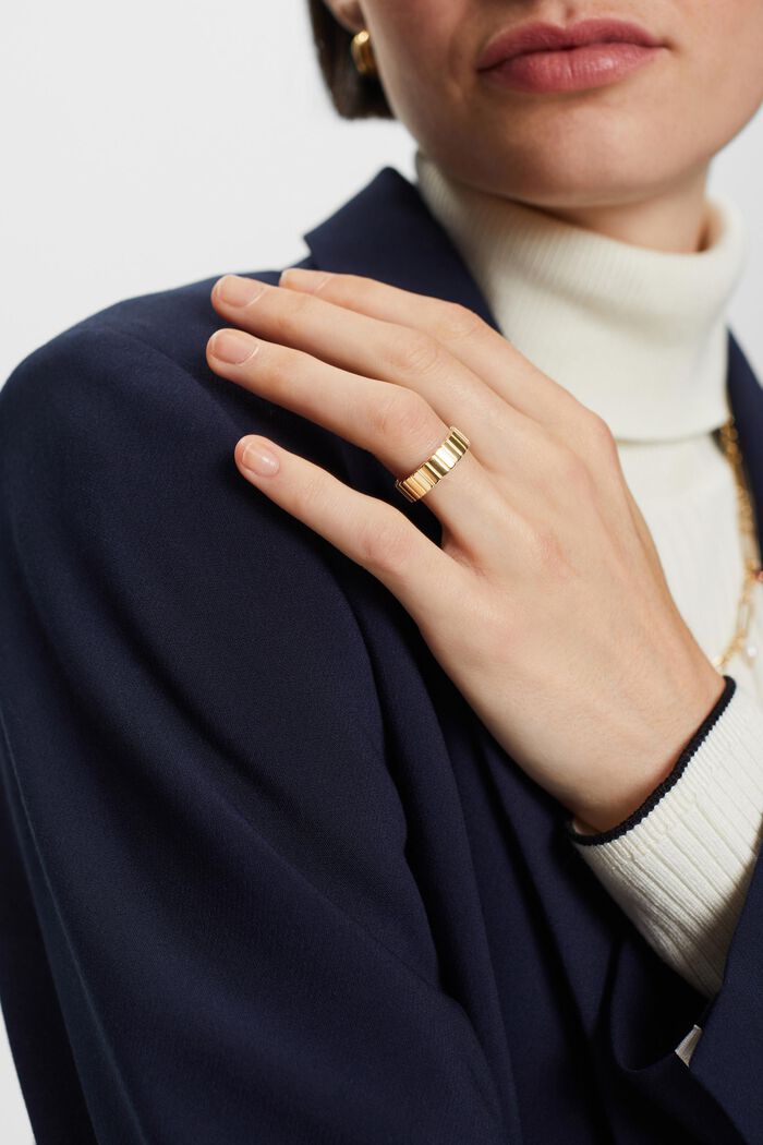 Vroubkovaný prsten zlaté barvy, sterlingové stříbro, GOLD, detail image number 2