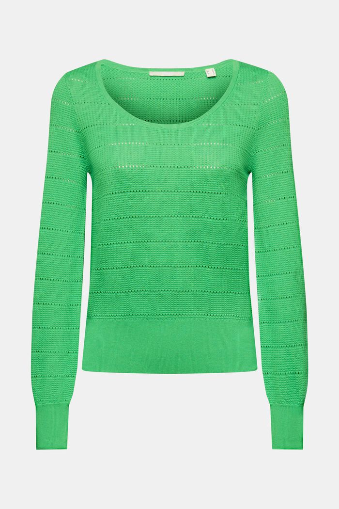 Bavlněný pulovr s dírkovaným vzorem, GREEN, detail image number 5