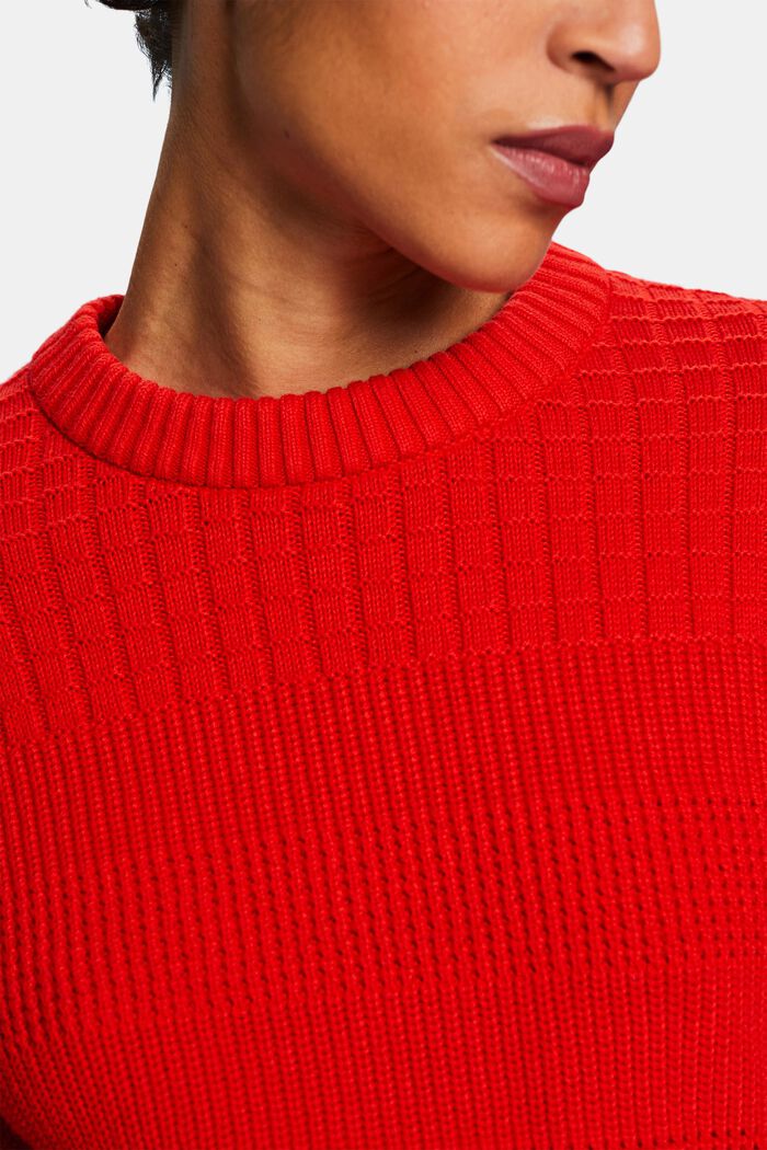 Strukturovaný pulovr s kulatým výstřihem, RED, detail image number 3
