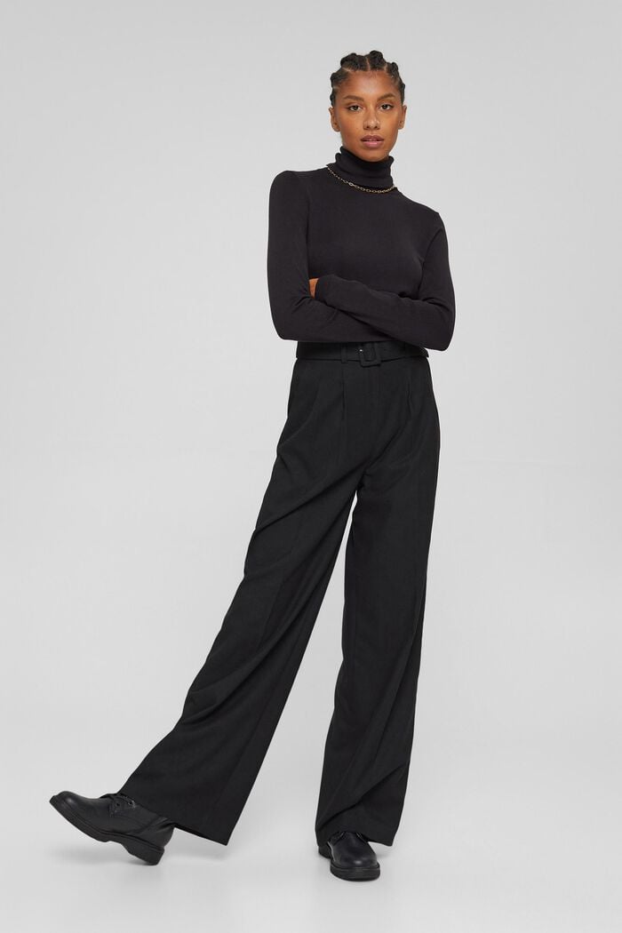 Z recyklovaného materiálu: flanelové kalhoty s opaskem, BLACK, detail image number 6