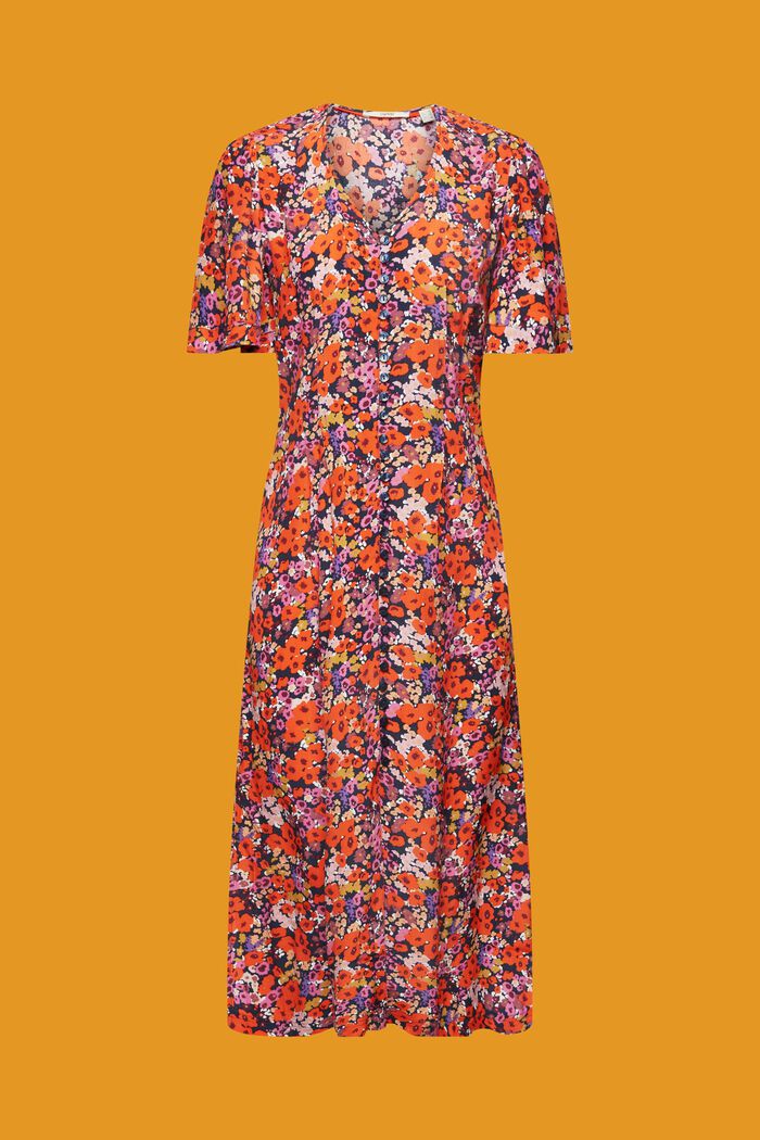 Midi šaty s krátkým rukávem a květovaným vzorem, NAVY, detail image number 5