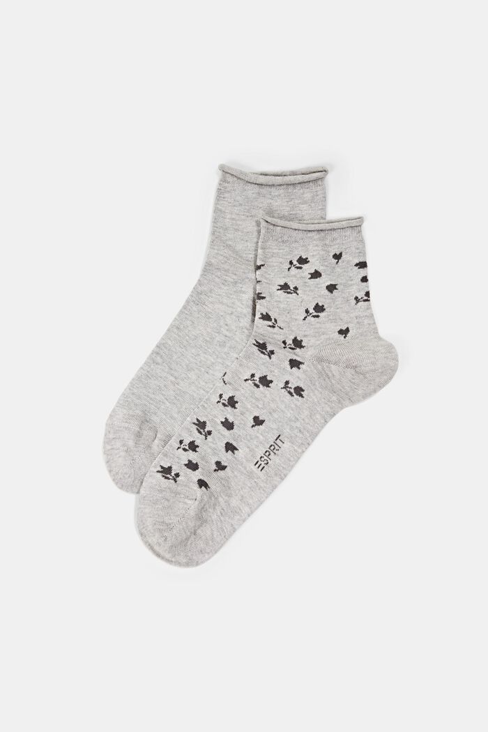 Krátké ponožky s květovaným vzorem, 2 páry v balení, LIGHT GREY, detail image number 0