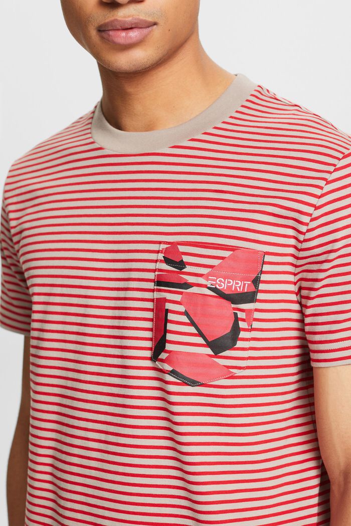 Pruhované tričko z bavlněného žerzeje, DARK RED, detail image number 3
