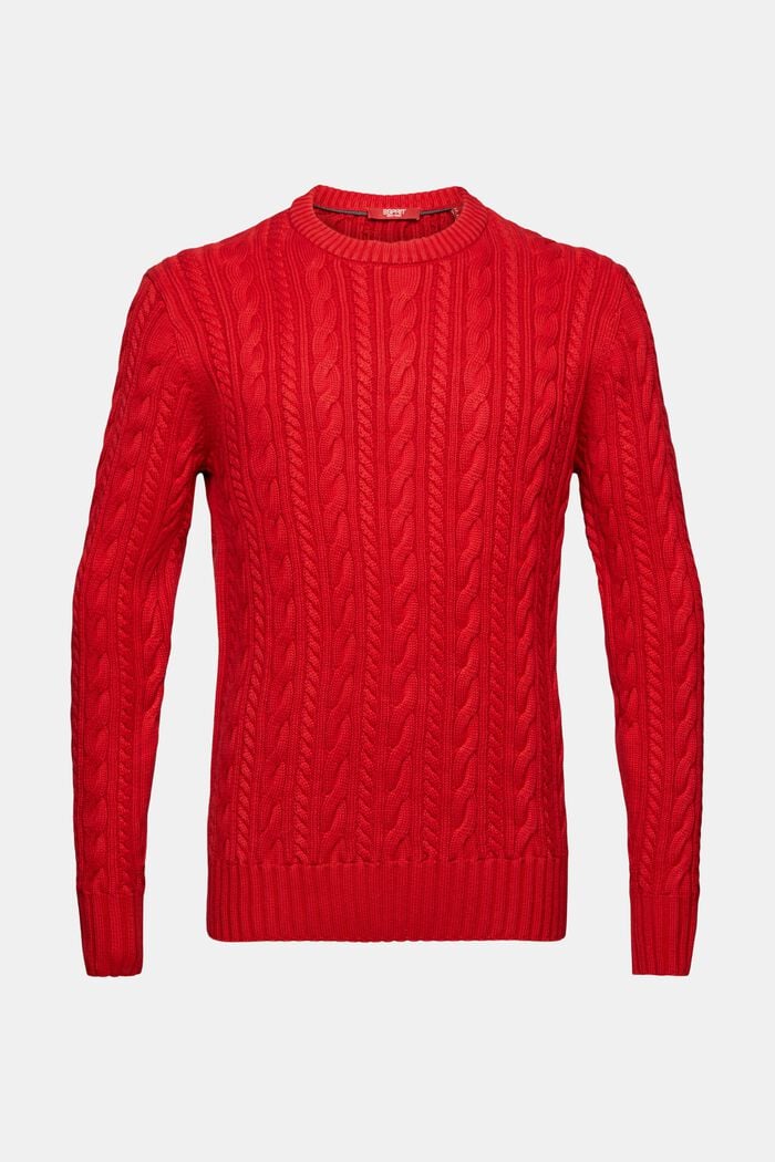 Bavlněný pulovr z copánkové pleteniny, DARK RED, detail image number 6