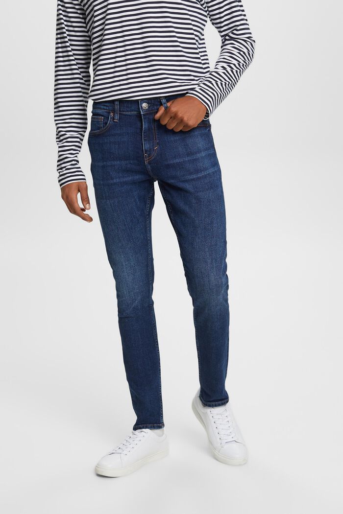 Úzké skinny džíny, recyklovaná strečová bavlna, BLUE LIGHT WASHED, detail image number 0