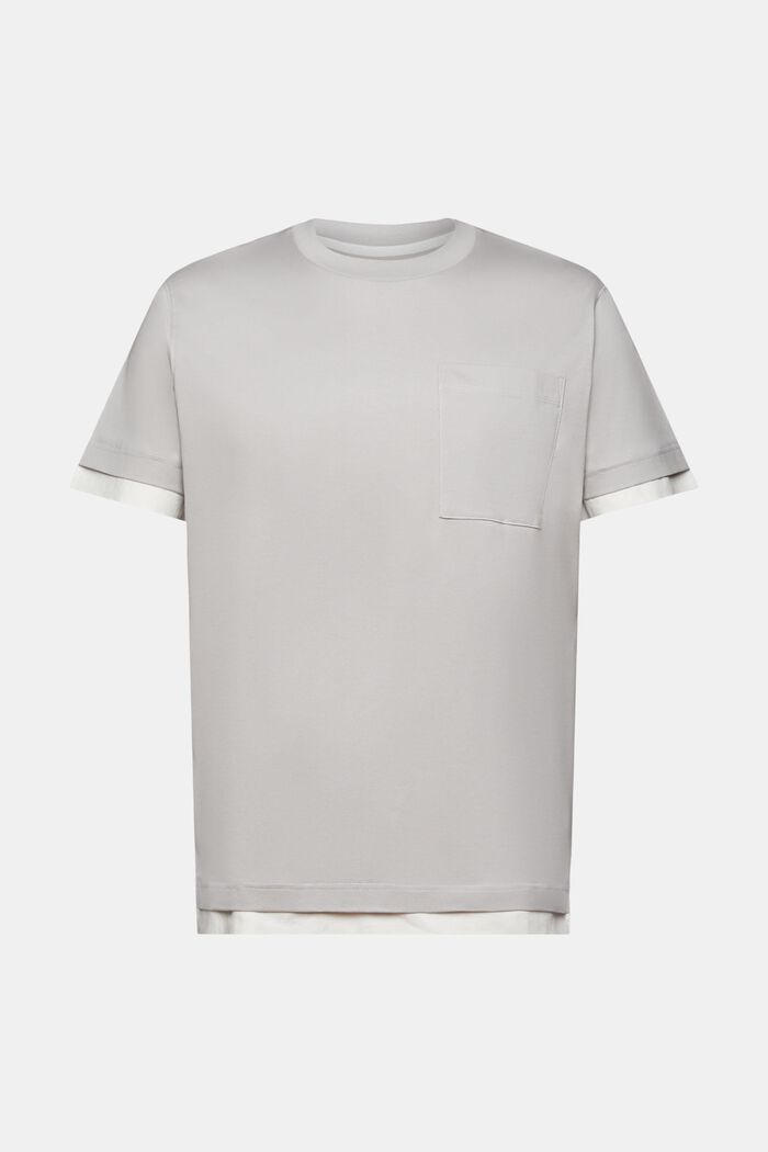 Tričko s kulatým výstřihem ke krku, s vrstveným vzhledem, 100% bavlna, LIGHT GREY, detail image number 6