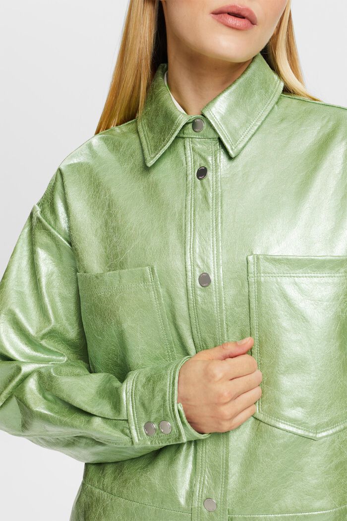 Košilová bunda s metalickou povrchovou úpravou, LIGHT AQUA GREEN, detail image number 3