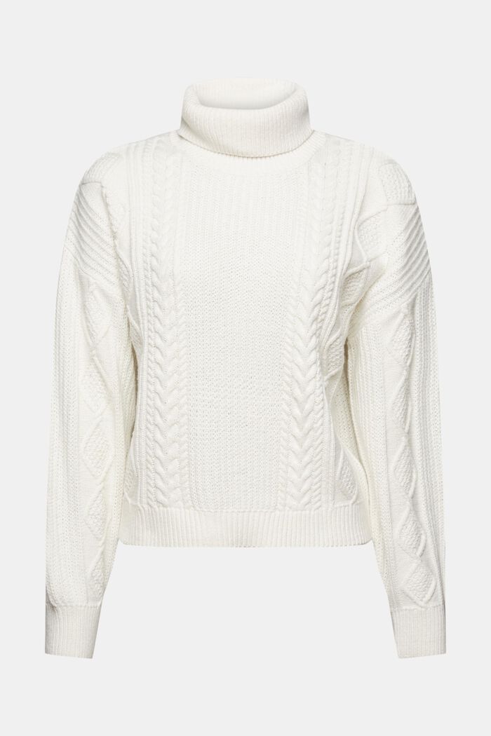 Pletený pulovr s copánkovým vzorem a s nízkým rolákem, ICE, detail image number 7