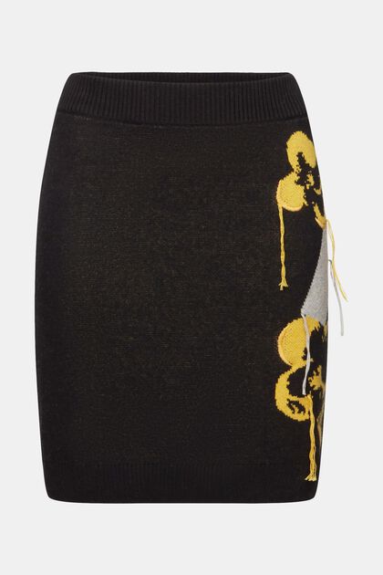 Pletená minisukně s květovaným žakárem, BLACK, overview