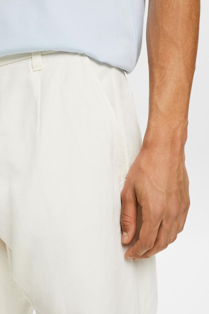 Rovné kalhoty ze směsi lnu a bavlny, OFF WHITE, detail image number 4