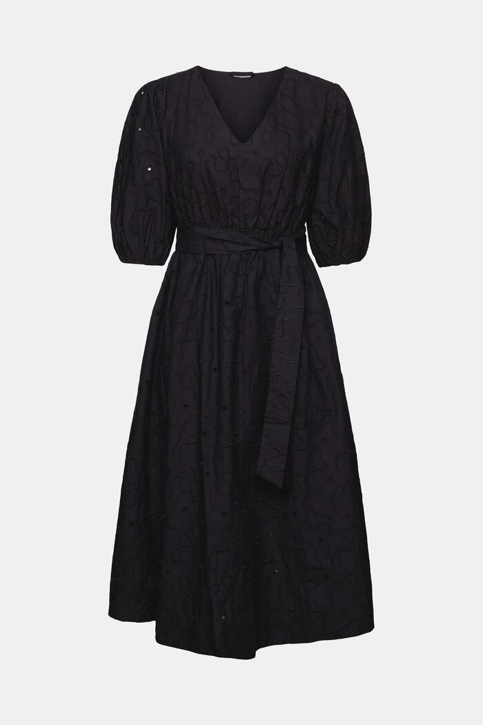 Midi šaty s nabíranými rukávy a opaskem, BLACK, detail image number 6