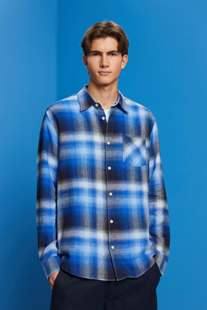 Kostkovaná košile, tartan, směs bavlny a konopí, BLUE, detail image number 0