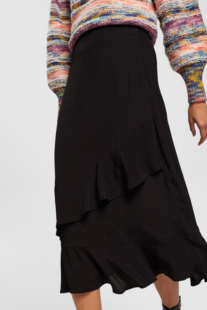 Midi sukně s volánem, BLACK, detail image number 3
