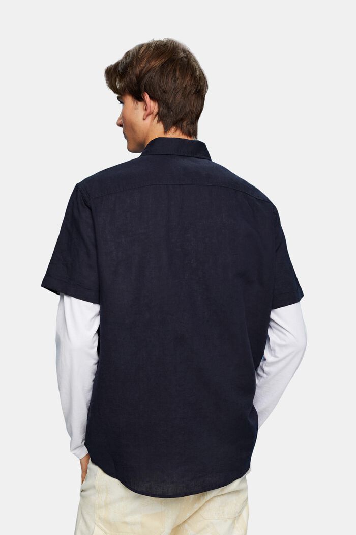 Košile, krátký rukáv, směs s bavlnou a lnem, NAVY, detail image number 4