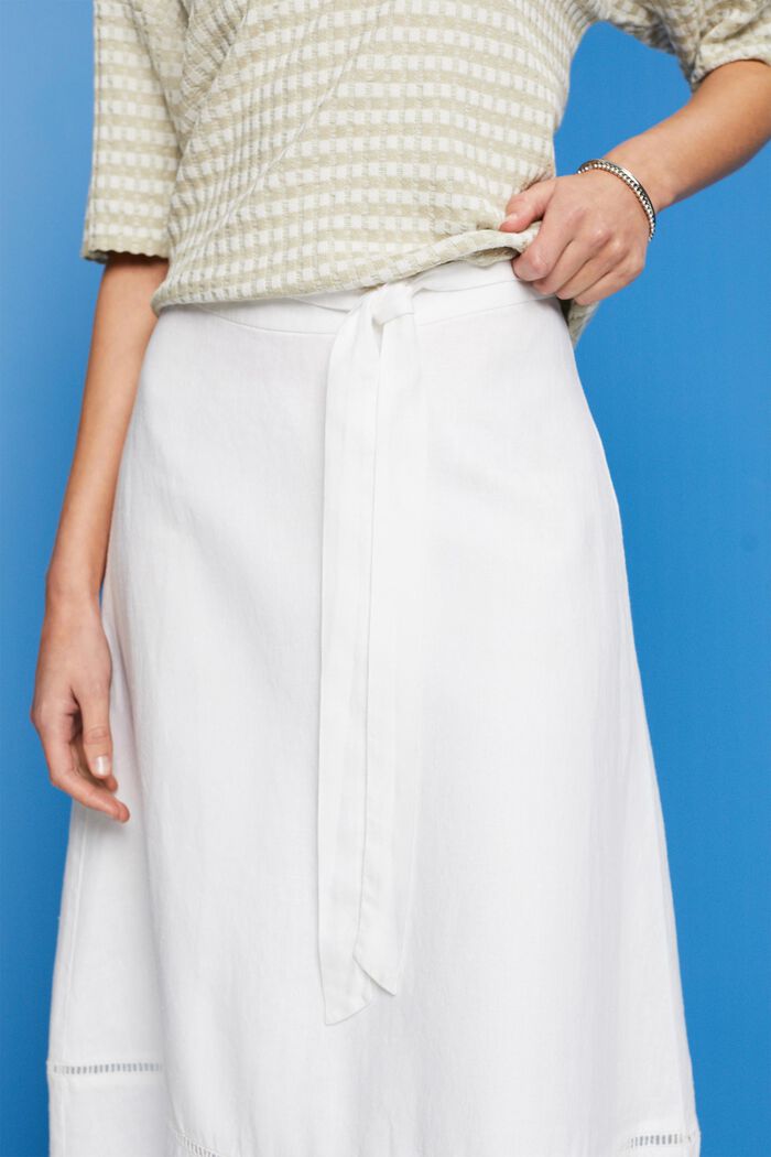 Midi sukně s opaskem, 100% len, WHITE, detail image number 2